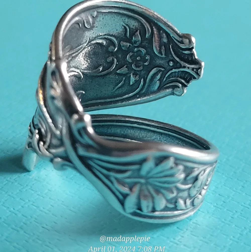 Vintage Sterling Silver Spoon Ring Goddess Woman Nude Handcrafted #134